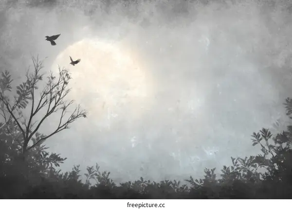 Monochromatic Moonlit Silhouette Landscape