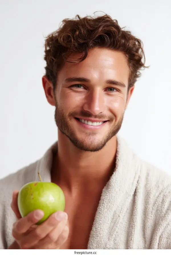 A Man Holding a Green Apple, Healthy Lifestyle
