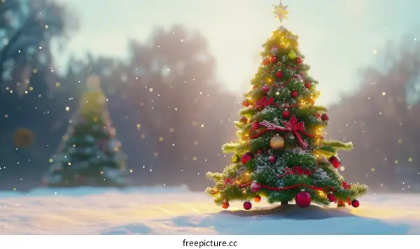Christmas tree in the snow forest