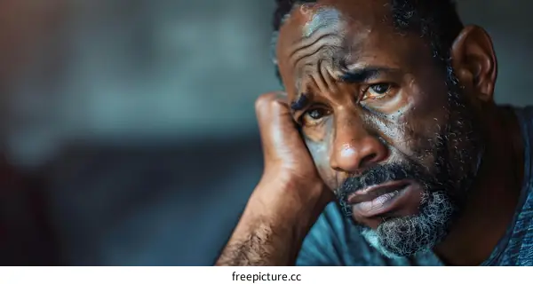 A portrait of a man with a beard and a thoughtful expression on his face.