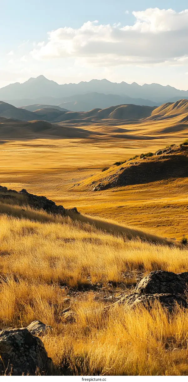 Golden Grass Field with Mountain Background