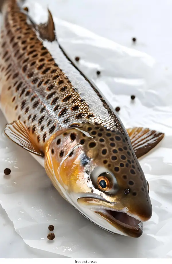 Fresh Brown Trout on White Background