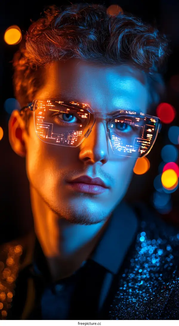 Stylish Futuristic Portrait with Digital Glasses
