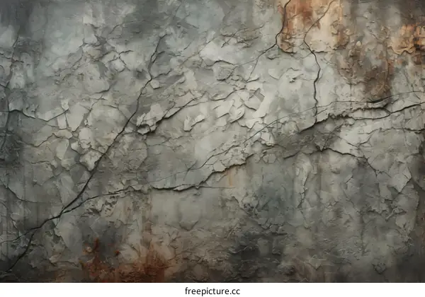 Cracked Old Concrete Wall with Weathered Grey Paint Flaking Off