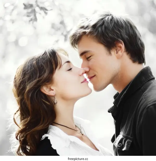 Romantic Kissing Couple Outdoor