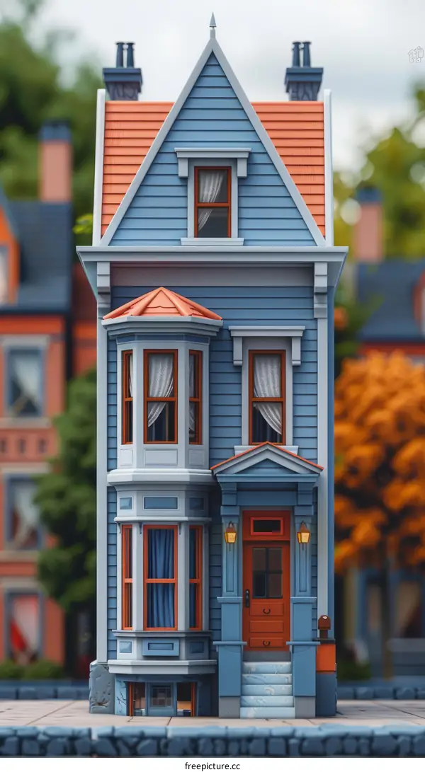 A Small Blue Victorian Style House