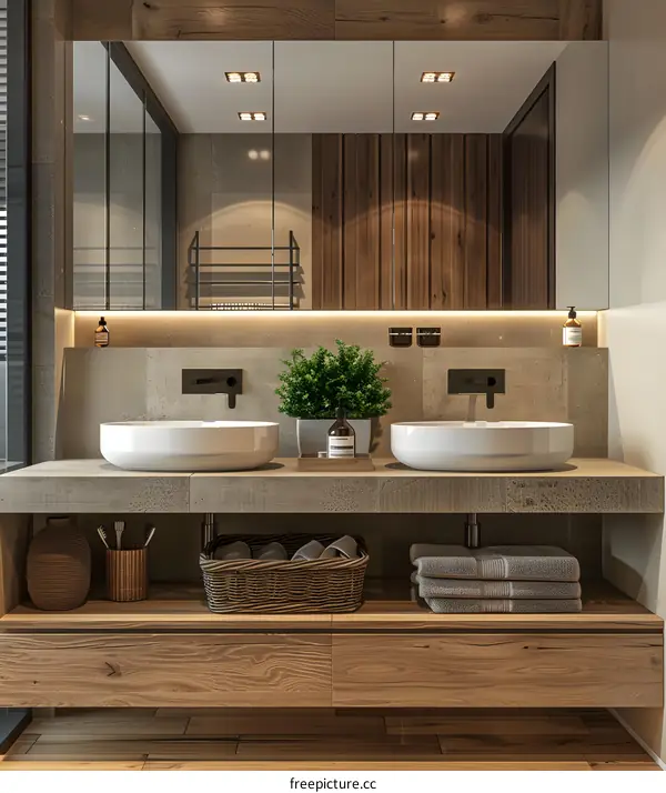 3D Wooden Bathroom Cabinet Design Renderings