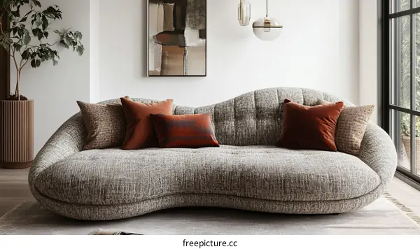 Modern Living Room Sofa with Decorative Pillows