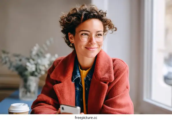 Woman in a Cafe with a Phone