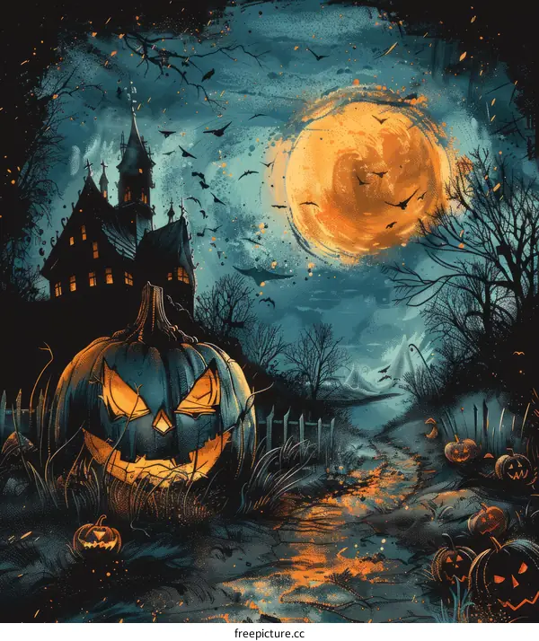 Spooky Halloween Background with Haunted House
