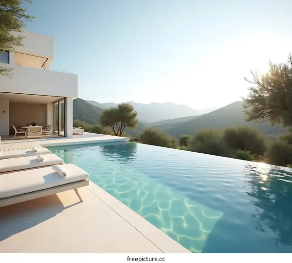 Modern Minimalist House with Infinity Pool and Mountain View