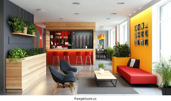 Modern Office Waiting Area with Vibrant Colors