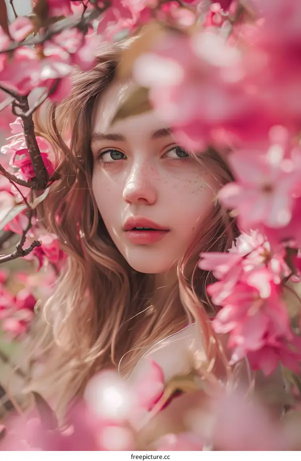 Woman With Pink Flowers in Her Hair
