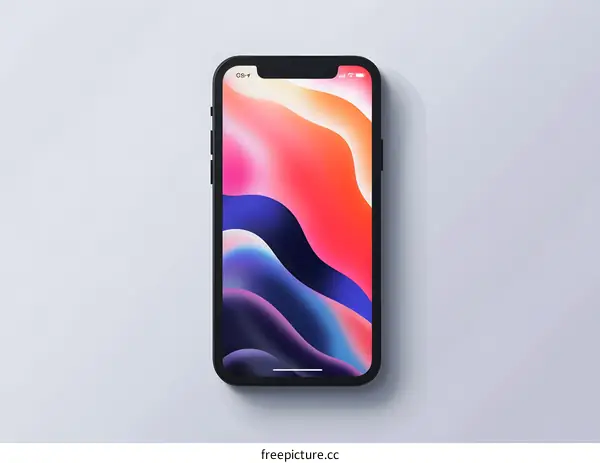 Black Smartphone With Colorful Abstract Background On White Surface