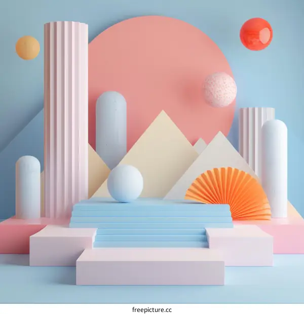 Surreal Landscape with Pastel Colors and Geometric Shapes