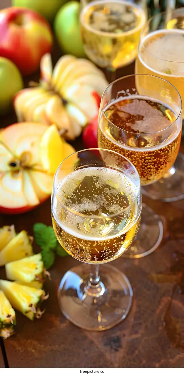 Fresh Apple Cider With Sliced Apples and Pineapple