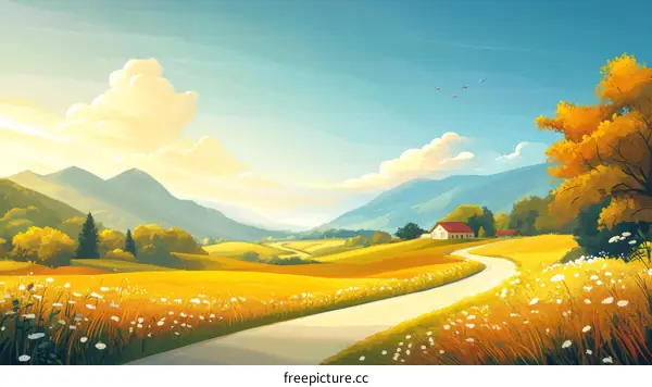 Autumnal Countryside Landscape Illustration