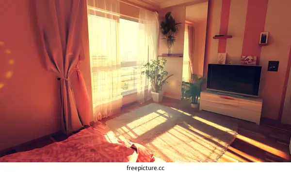 Beautiful Bedroom With Pink Walls And Curtains