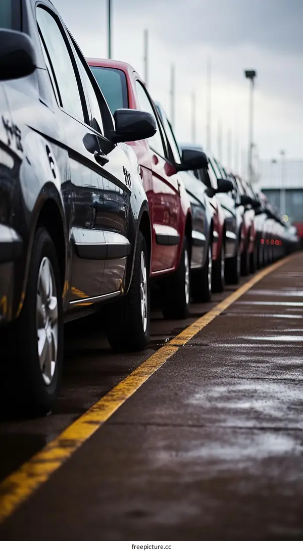 Cars Lined Up on a Production Line