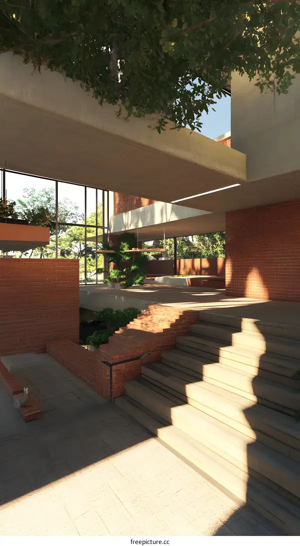 Modern Architecture Design with Concrete and Brick