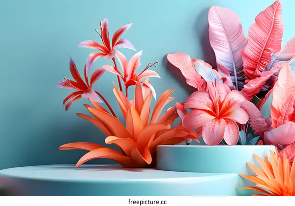 3D Tropical Flower and Plant Illustration