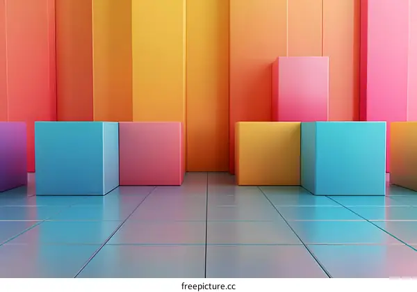 Abstract Colorful 3D Cubes with Multicolored Wall