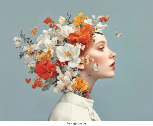 Floral Portrait of a Woman with a Beautiful Headpiece