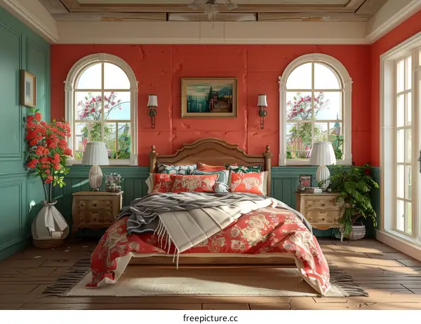 Cozy bedroom interior with vintage furniture