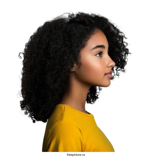 [Transparent Background PNG]Portrait of a Young Woman with Curly Hair