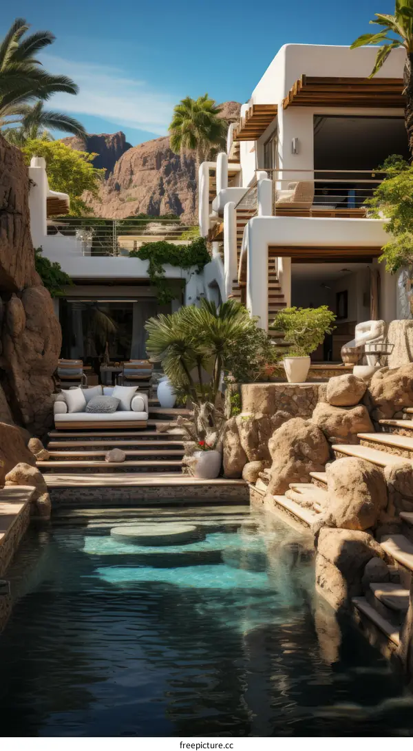 Modern luxury mansion with pool and mountain views