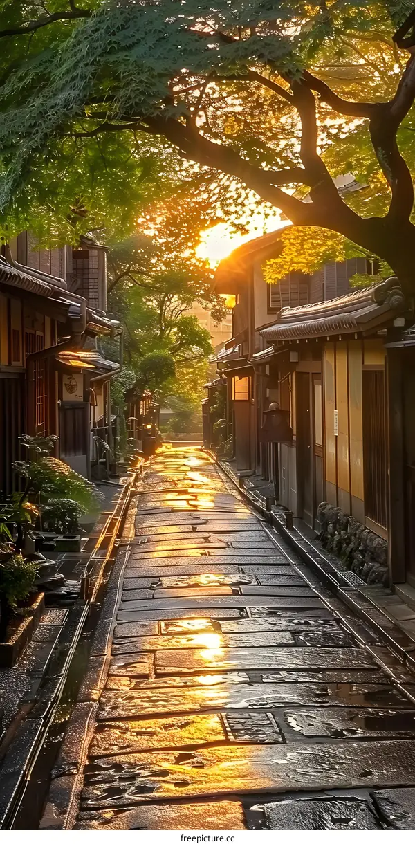 Golden Sunset on a Japanese Street