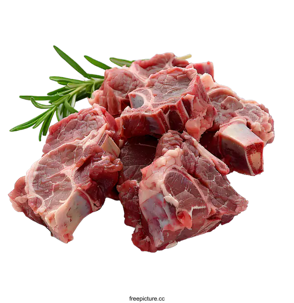 [Transparent Background PNG]Raw pieces of lamb with rosemary