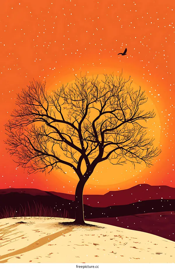 Lonely Tree Silhouette Against a Sunset Sky