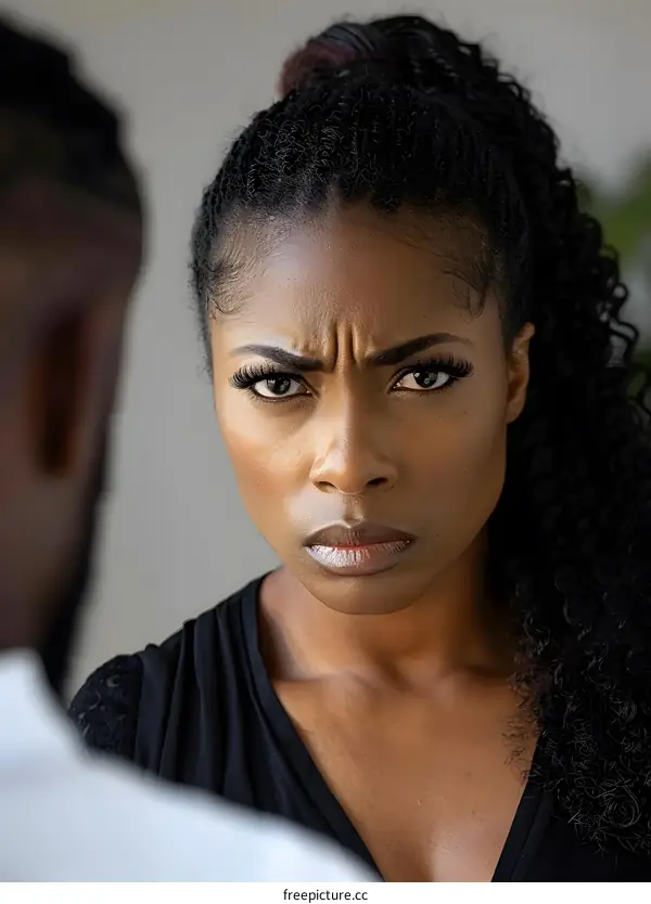 Angry Black Woman Looking at a Man