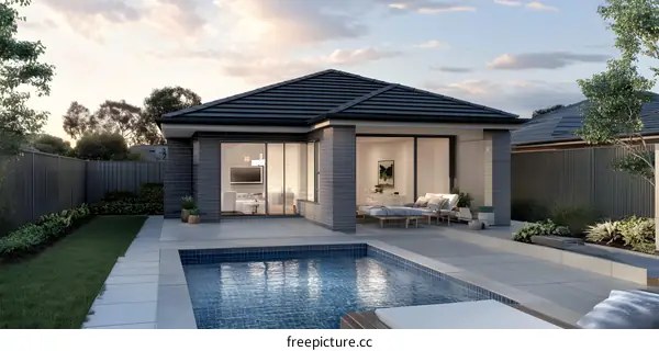 Modern Backyard with Swimming Pool and Patio