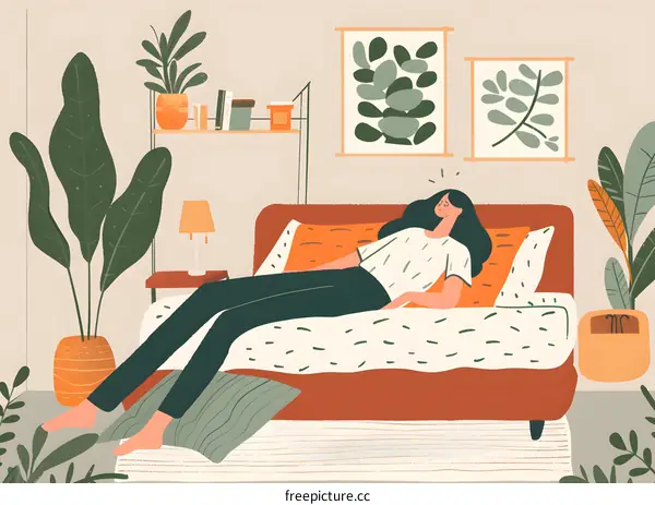 Woman Relaxing On Bed In Cozy Home