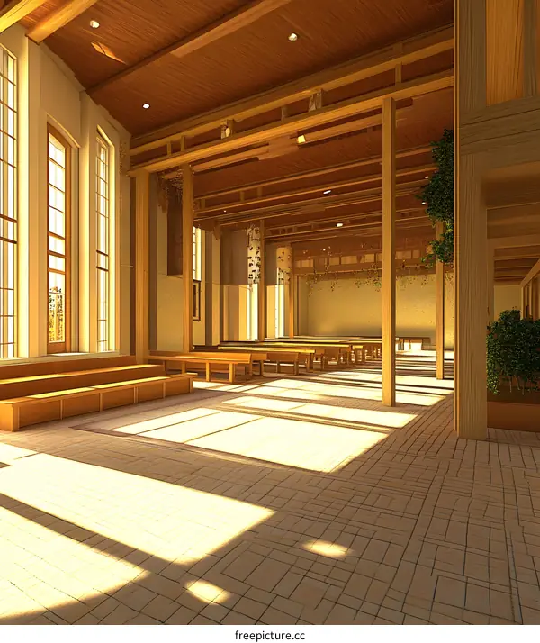 Wooden Interior Design Hallway With Sunbeams