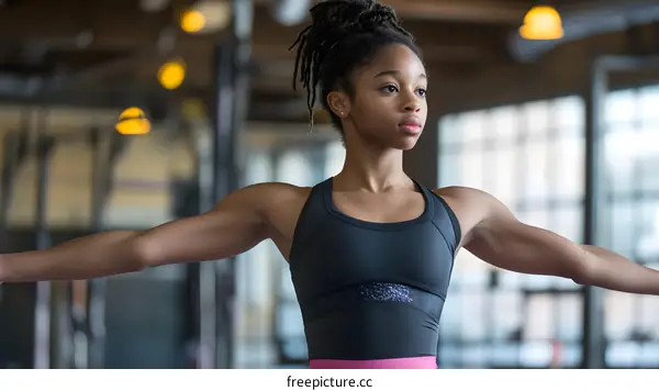 Young African American Woman Doing Gymnastics in a Gym