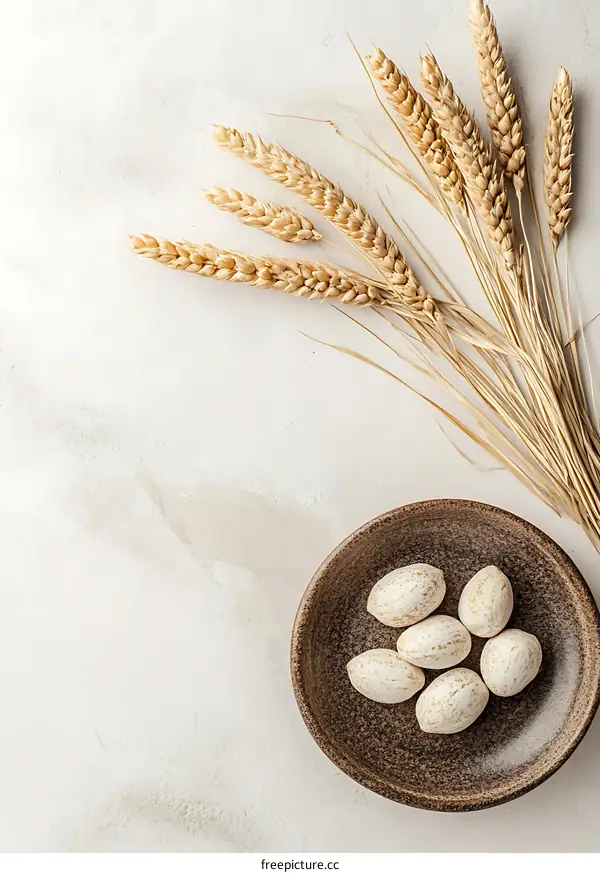 Wheat and Nuts on a White Background