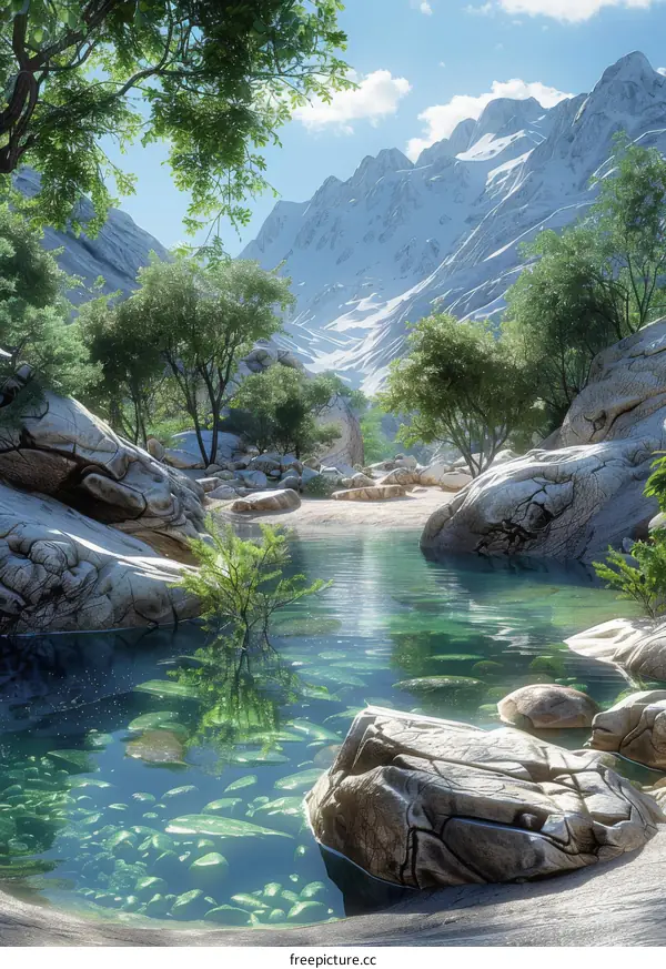 Serene Mountain Lake with Rocks and Trees