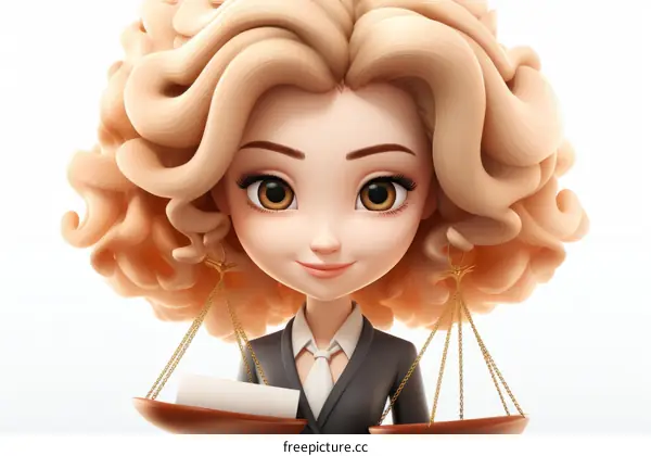 3D Blonde Lawyer Standing Holding Scales of Justice