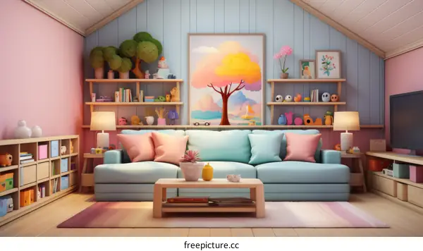 Cozy Minimalist Pastel Living Room
