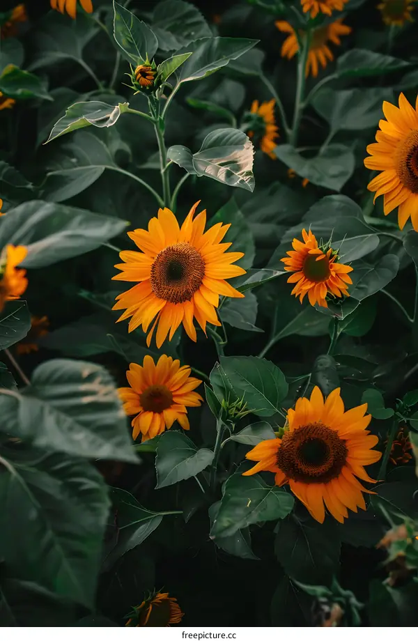 Close Up View Of Yellow Sunflower With Green Leaves