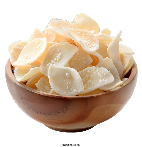 [Transparent Background PNG]Crispy Taro Chips in a Wooden Bowl