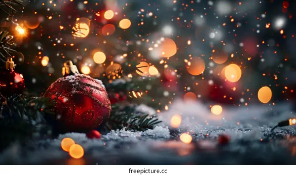 Red Christmas Ornament with Bokeh Lights