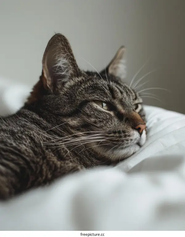 A ginger cat is lying on a white blanket