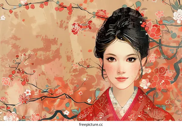 A Japanese Geisha in a red kimono