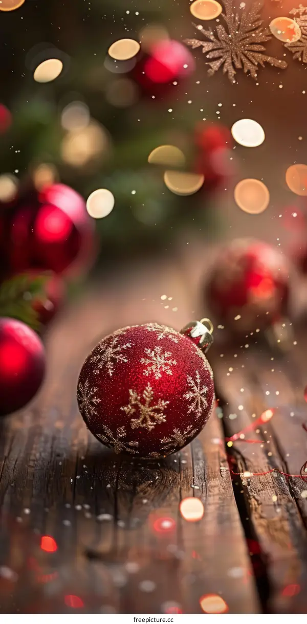 Red Christmas Ornament With Golden Snowflakes