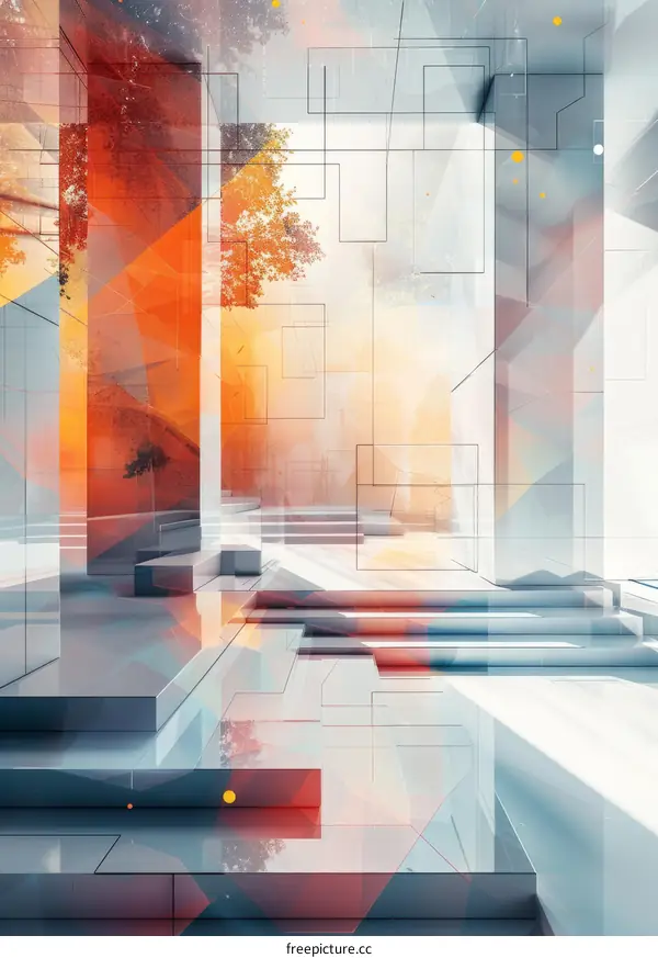 Abstract Architectural Spaces with Geometric Shapes and Nature
