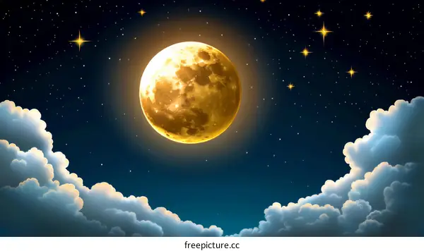 Golden Moonlit Night Sky with Clouds